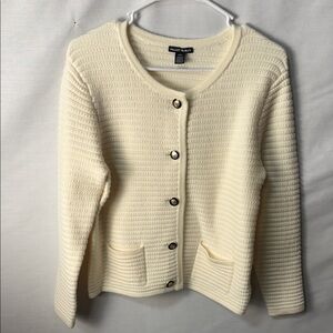 Hilary Radley Cream Textured Button-Front Cardigan